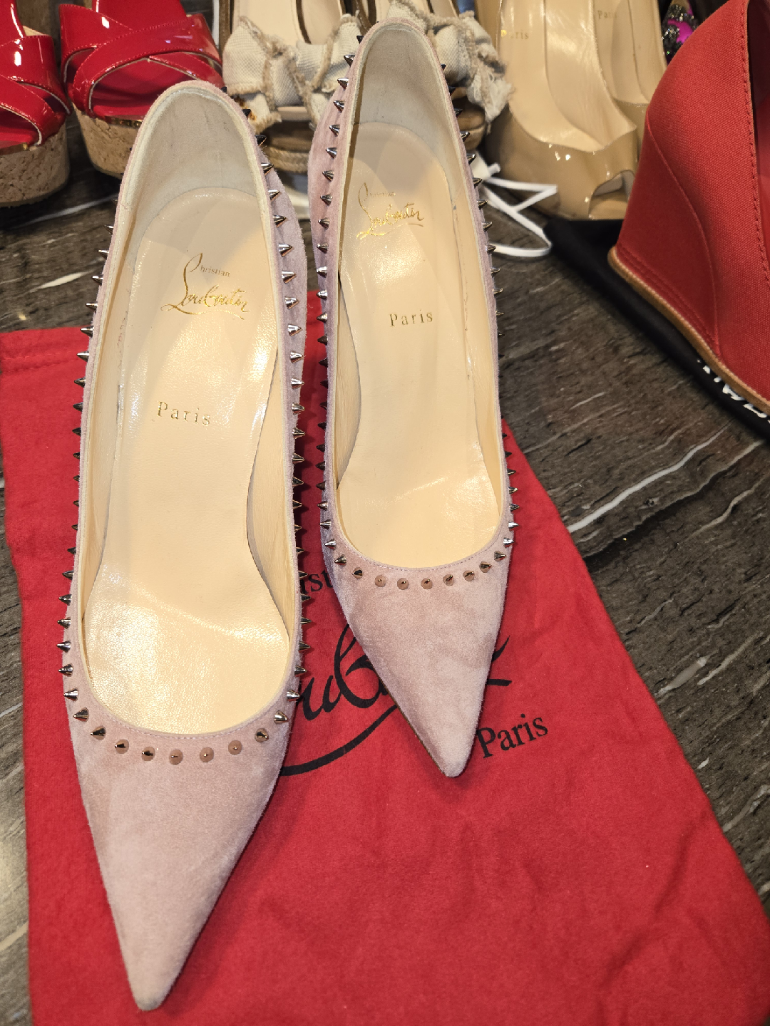 Christian Louboutin Pink Suede Spike Heels - Size 41 - photo 2