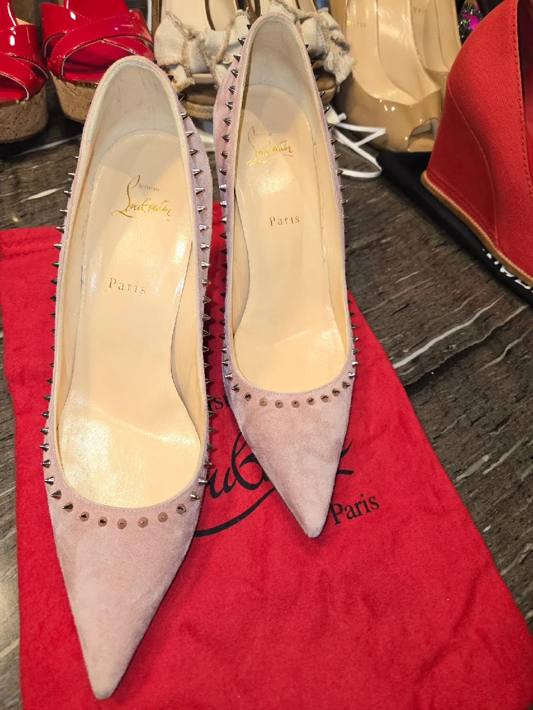 Christian Louboutin Pink Suede Spike Heels - Size 41 image indicator(2)