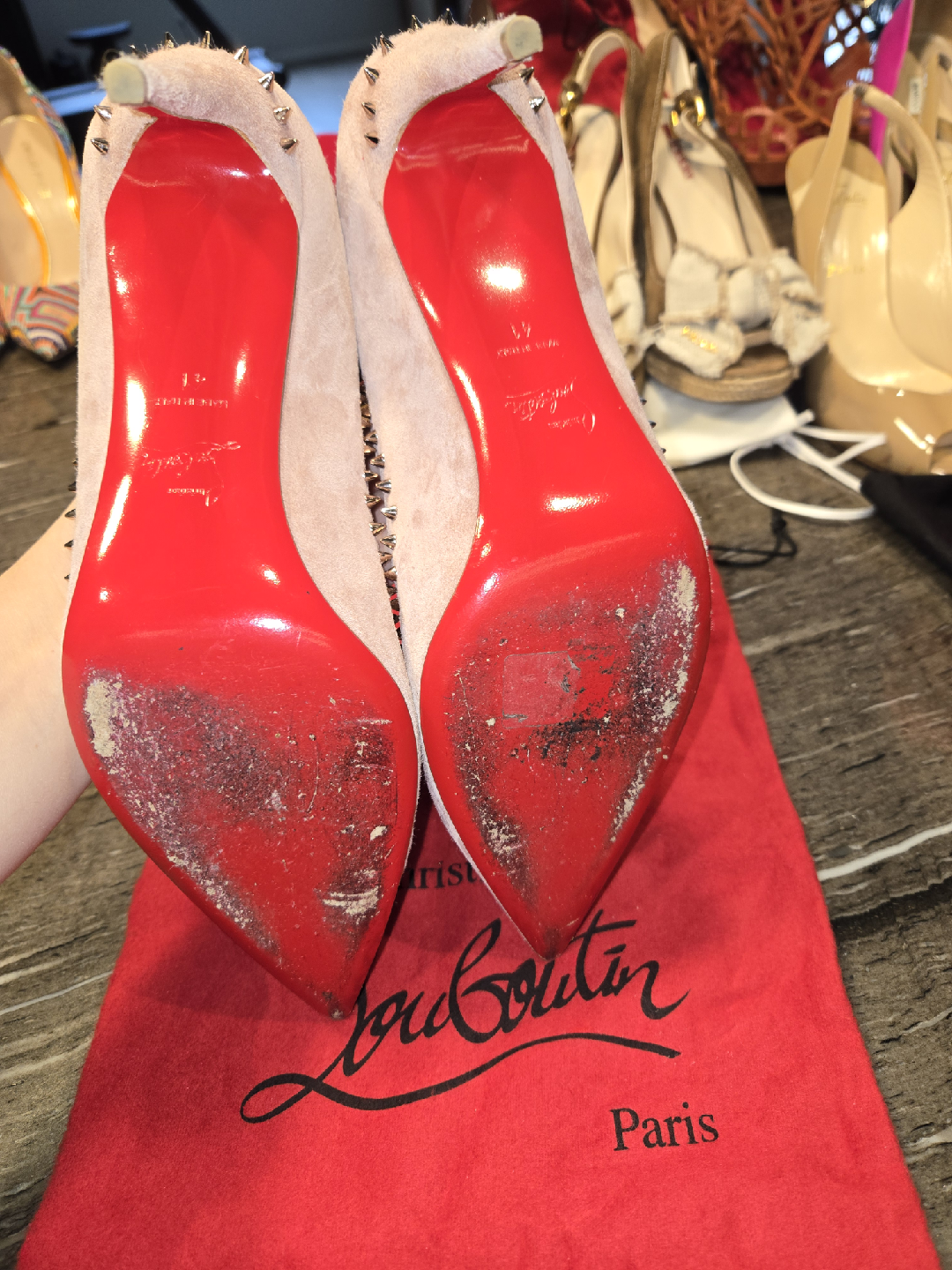 Christian Louboutin Pink Suede Spike Heels - Size 41 - photo 4