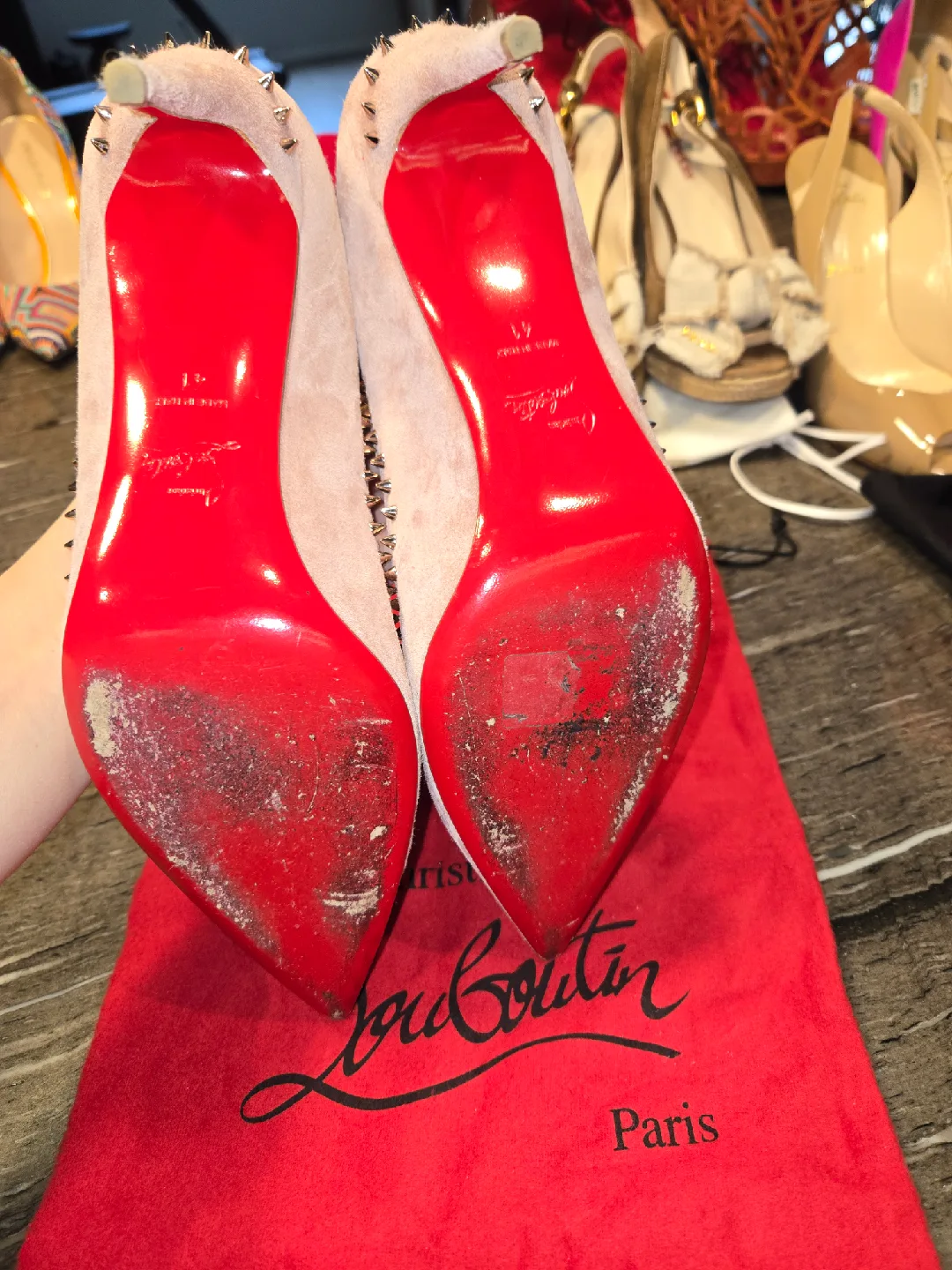 Christian Louboutin Pink Suede Spike Heels - Size 41 image indicator(4)