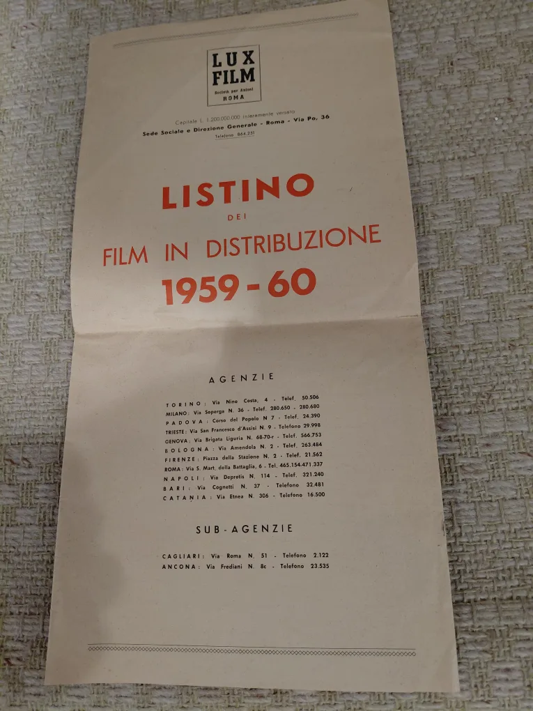 Lux Film Distribution List 1959-60 thumbnail