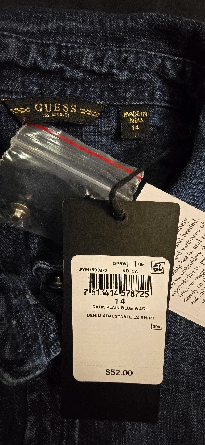 NEW! Guess Denim Shirt with Floral Embroidery! Size Kids 14 image indicator(10)