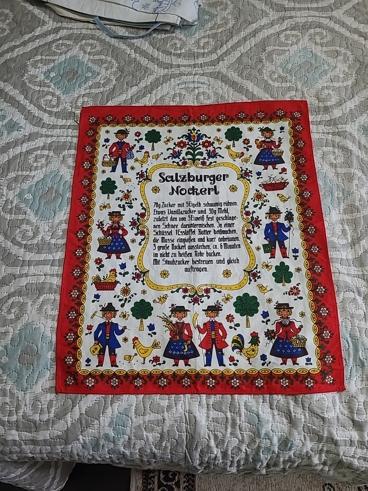 Vintage 23" x 19" Salzburger Nockerl Recipe Red  Tea Towel