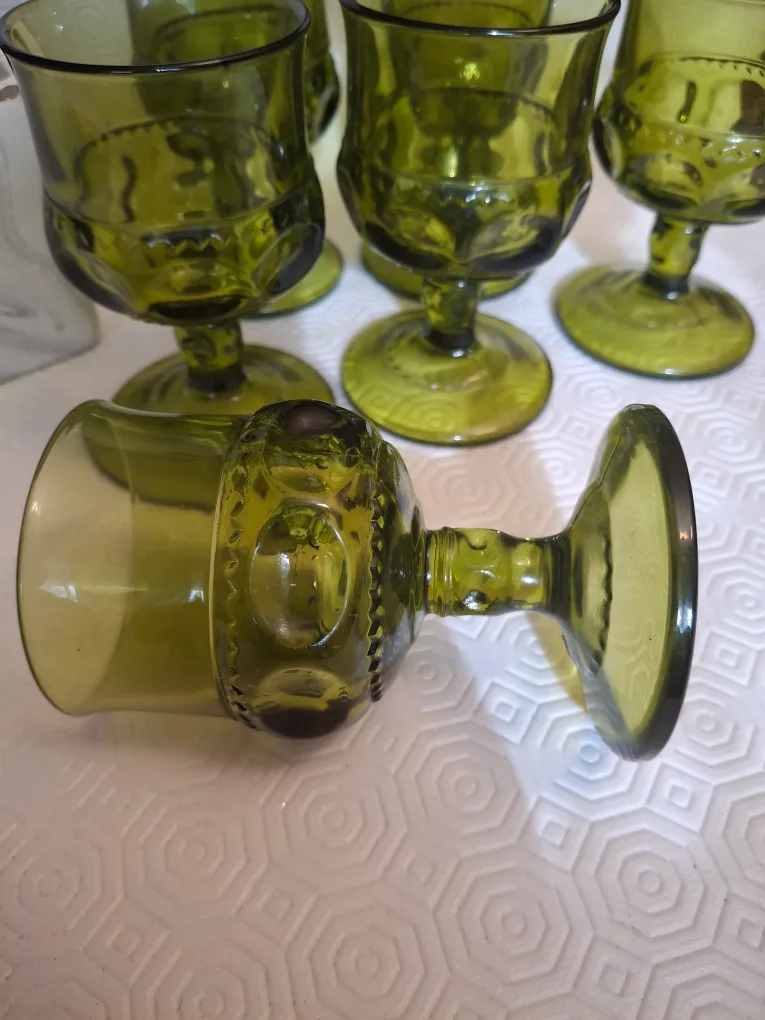 Vintage Green Glass Goblets - Set of 8 image indicator(3)