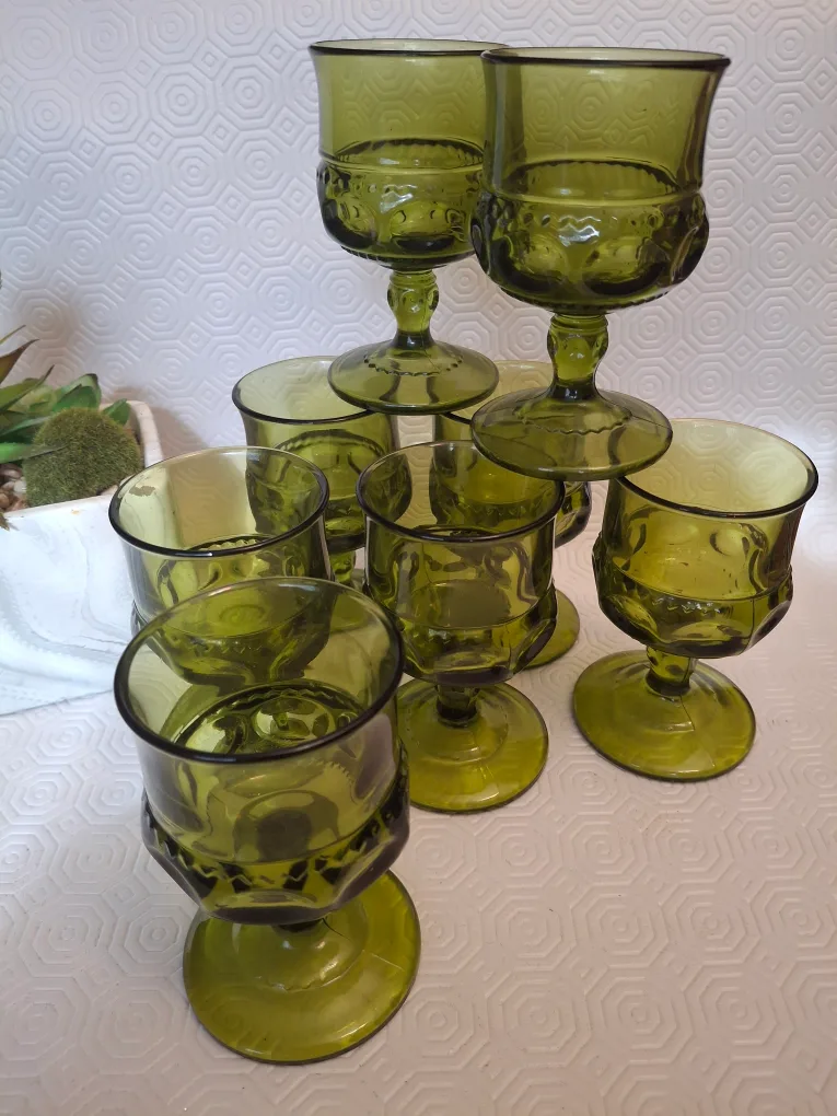 Vintage Green Glass Goblets - Set of 8 image indicator(4)