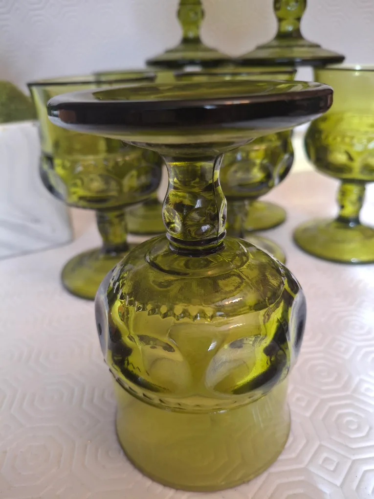 Vintage Green Glass Goblets - Set of 8 image indicator(6)