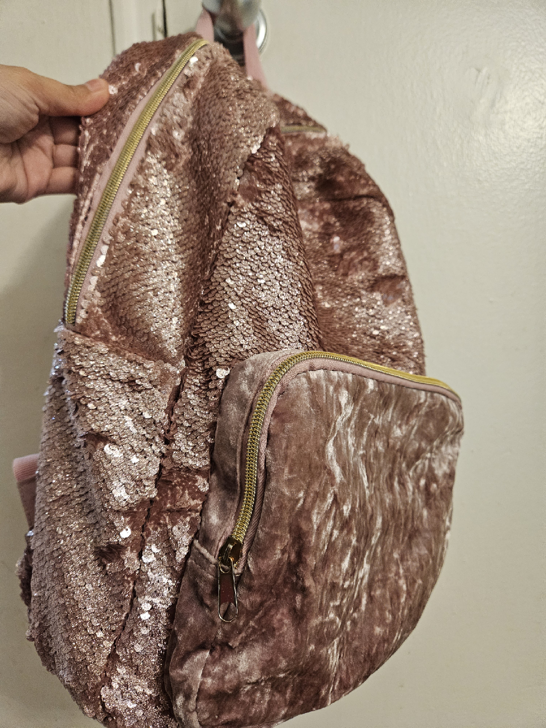 Sequin & Velvet Backpack - Rose Gold - photo 4