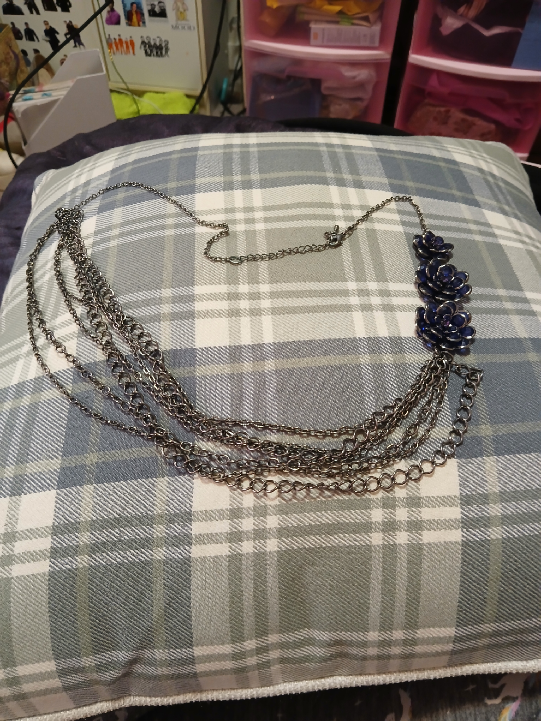 Necklace with Blue Flower Pendants