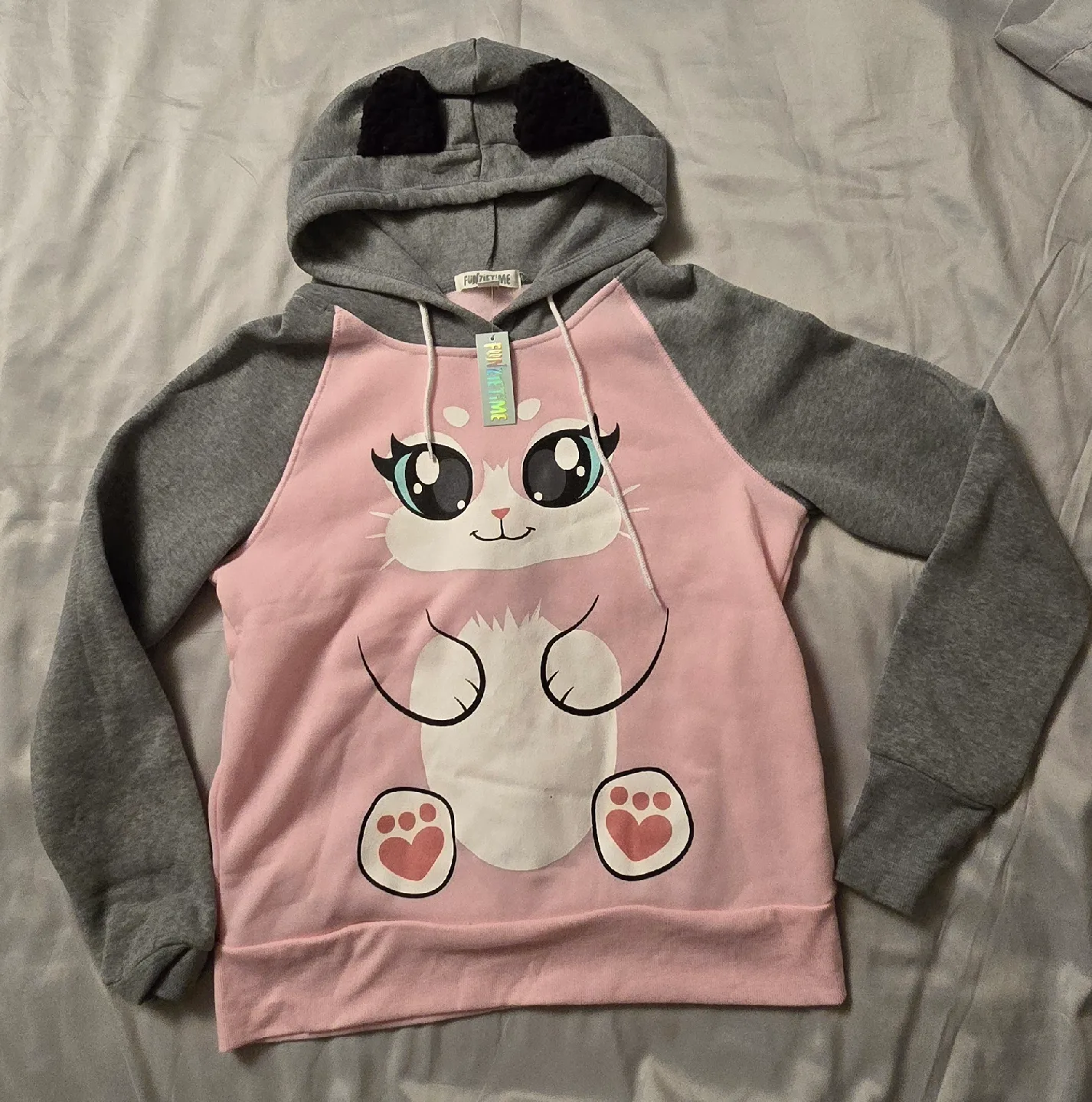 NEW! Funziez Pink & Grey Cat Hoodie! Size Girls 14 - 16 thumbnail