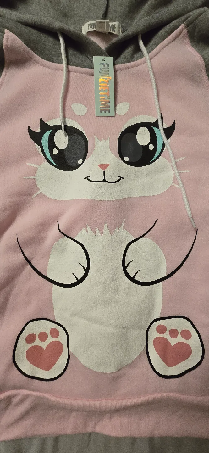 NEW! Funziez Pink & Grey Cat Hoodie! Size Girls 14 - 16 image indicator(2)