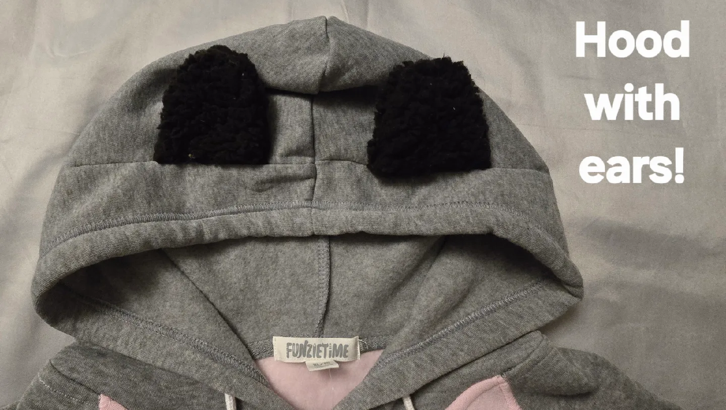 NEW! Funziez Pink & Grey Cat Hoodie! Size Girls 14 - 16 image indicator(3)