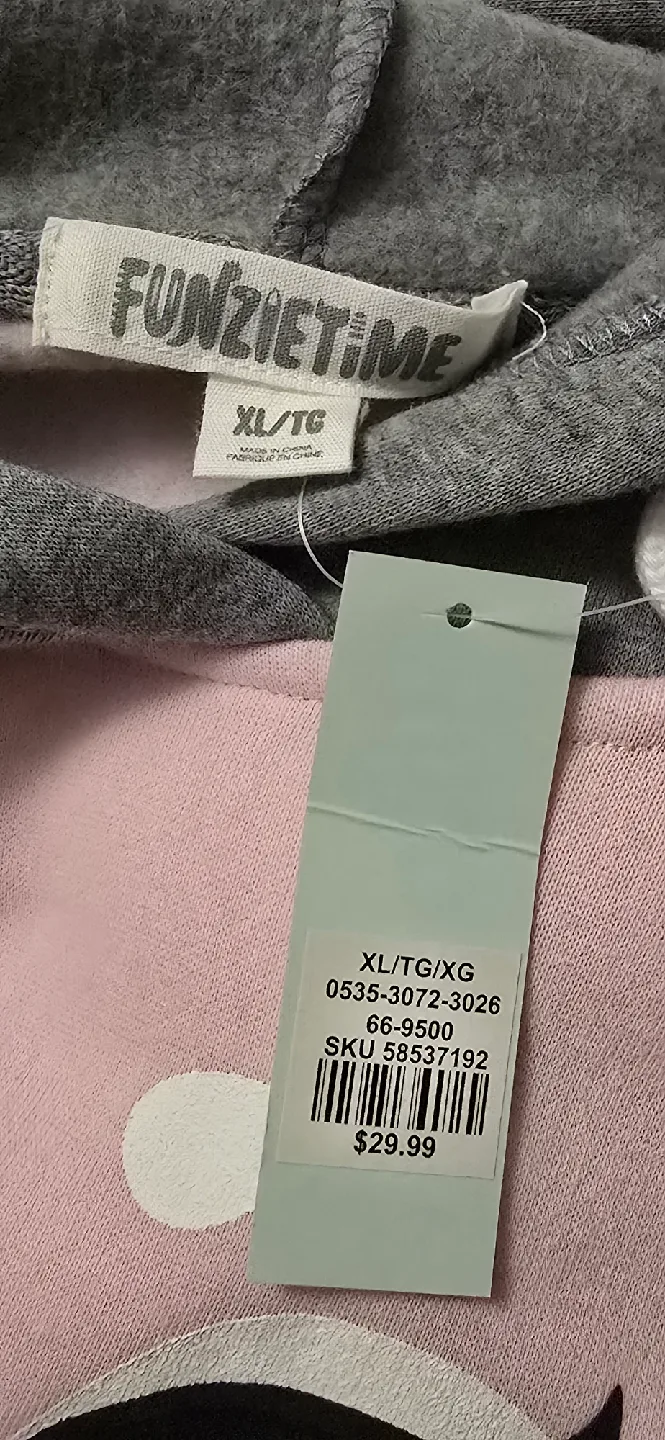 NEW! Funziez Pink & Grey Cat Hoodie! Size Girls 14 - 16 image indicator(7)