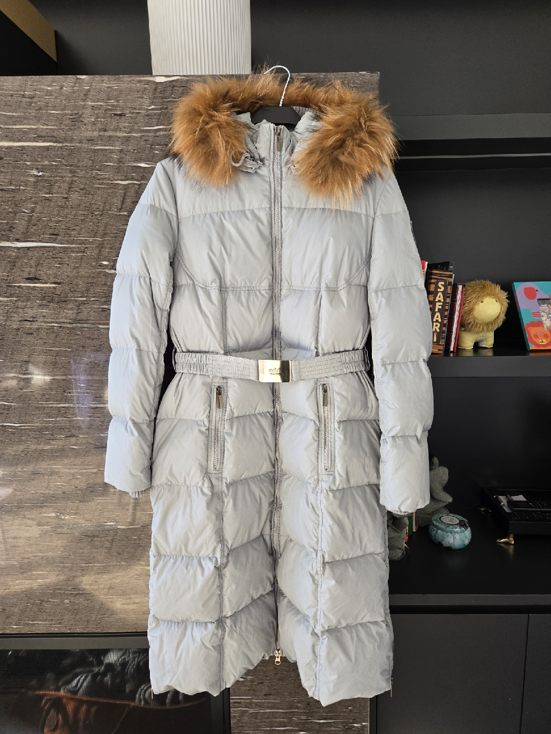 ADD Down Puffer Coat with Fur Hood - Light Grey