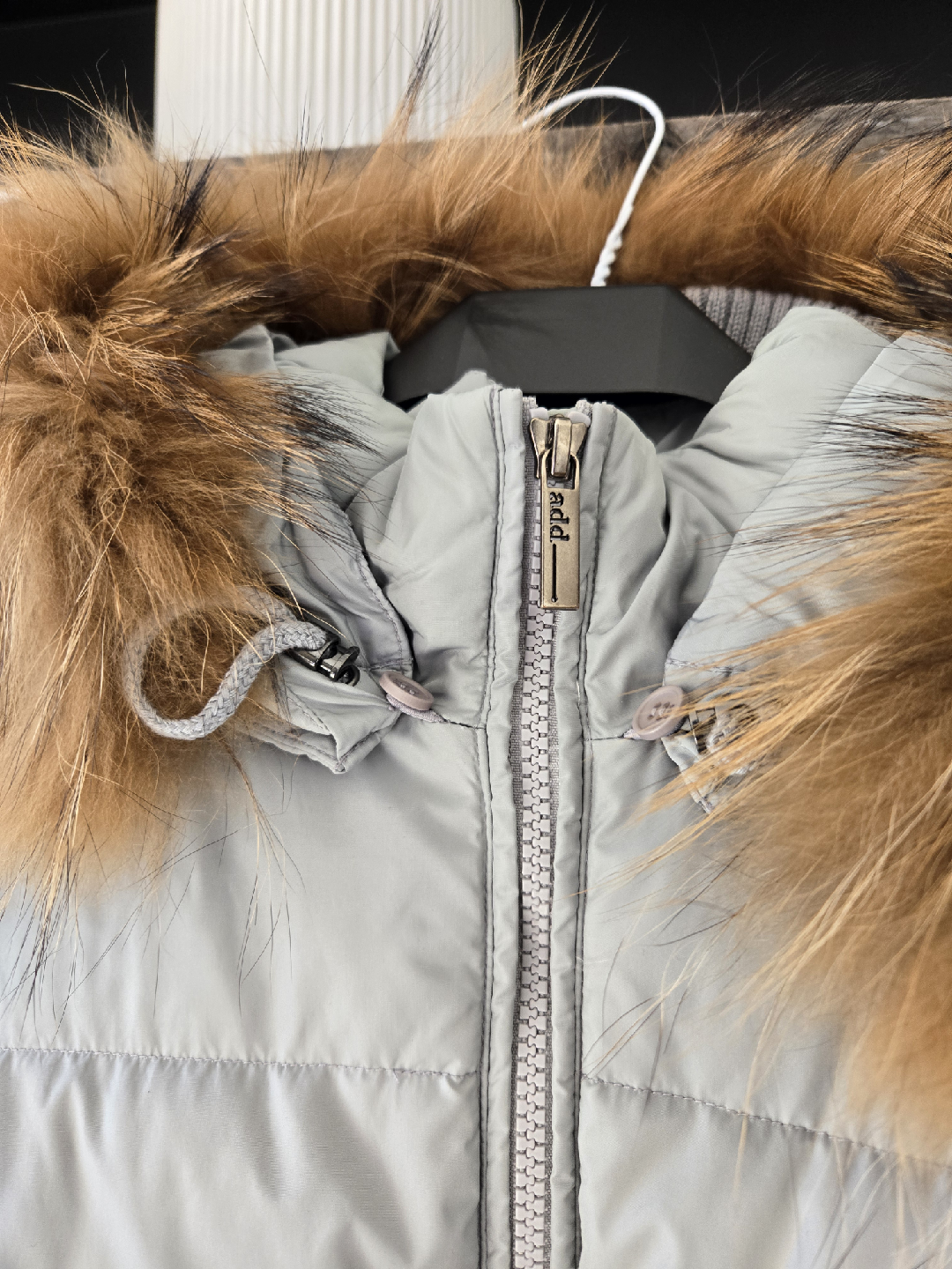 ADD Down Puffer Coat with Fur Hood - Light Grey - photo 5