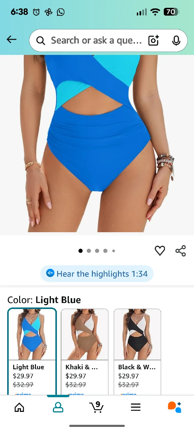 Blue Cutout One-Piece Swimsuit image indicator(2)