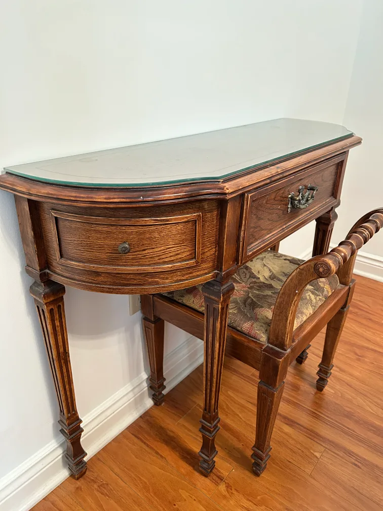 Antique Vanity Table with Chair - Wood & Glass thumbnail