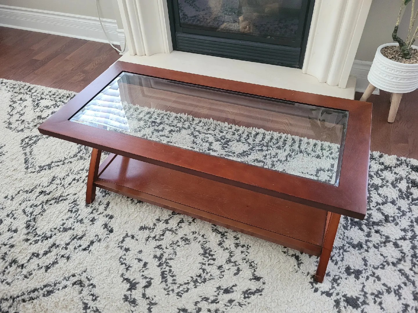 Wood Coffee Table with Glass Top image indicator(2)