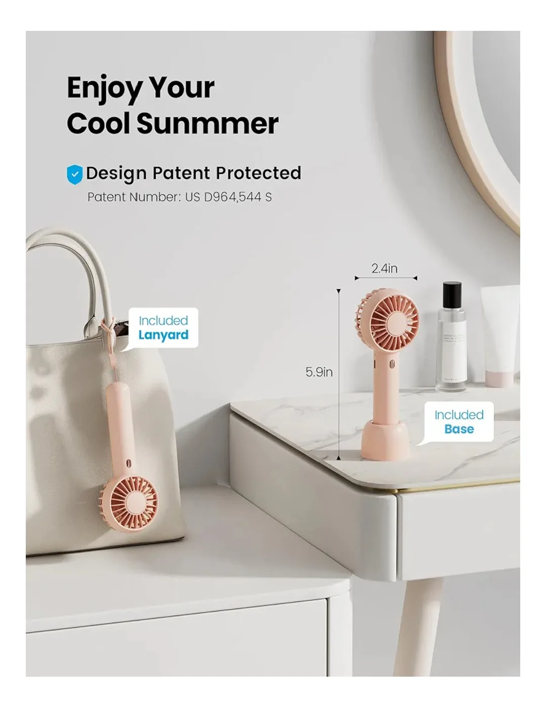 Portable Mini Fan with Base & Lanyard image indicator(2)