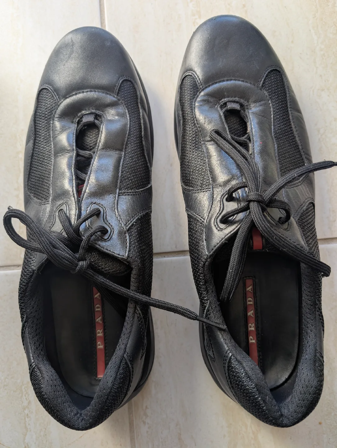 Prada Black Leather Sneakers Size 13 image indicator(3)