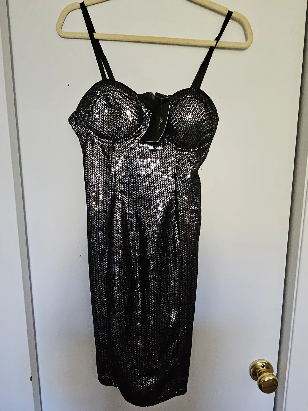 Sequin Bodycon Dress - Black/Silver, Size L thumbnail