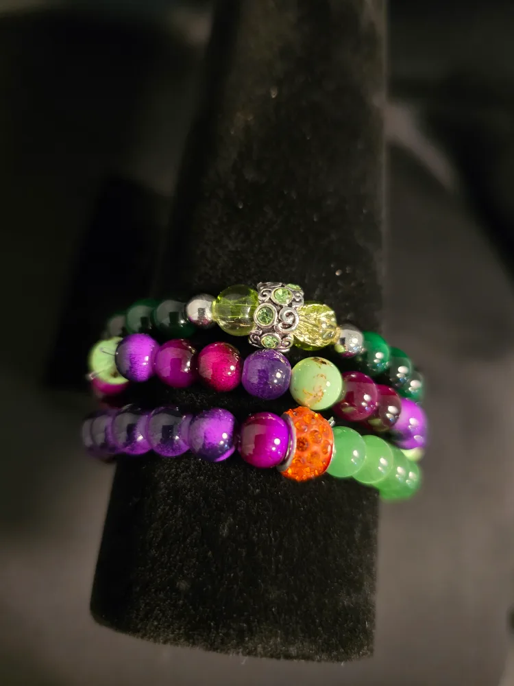 Beaded Bracelet Set - Purple, Green, Orange thumbnail