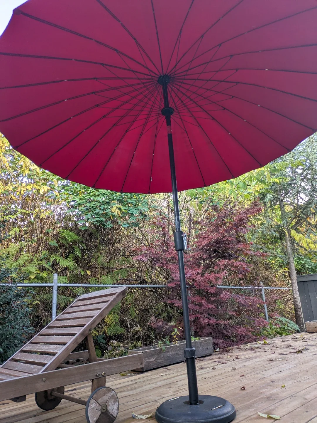 Chinese Parasol Patio Umbrella and Wooden Lounger image indicator(3)