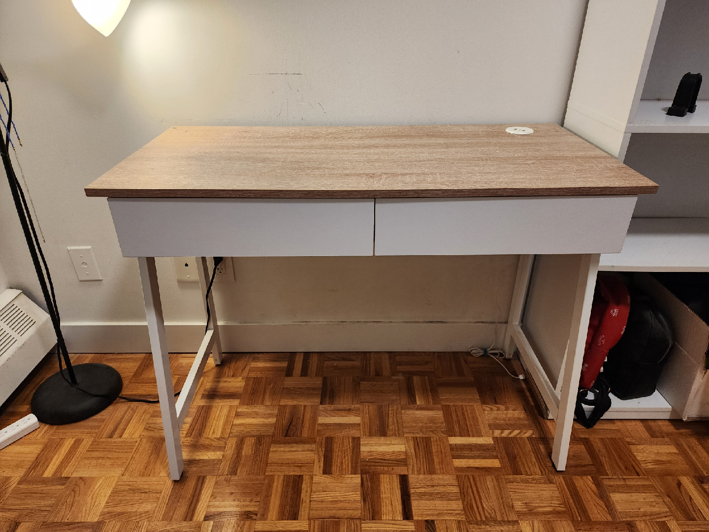 Wood and White Desk with USB Ports