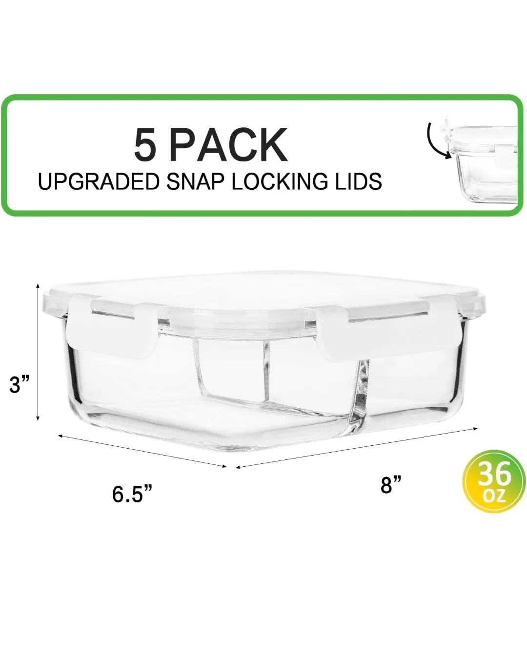 Glass Food Containers with Lids - 5 Pack image indicator(2)