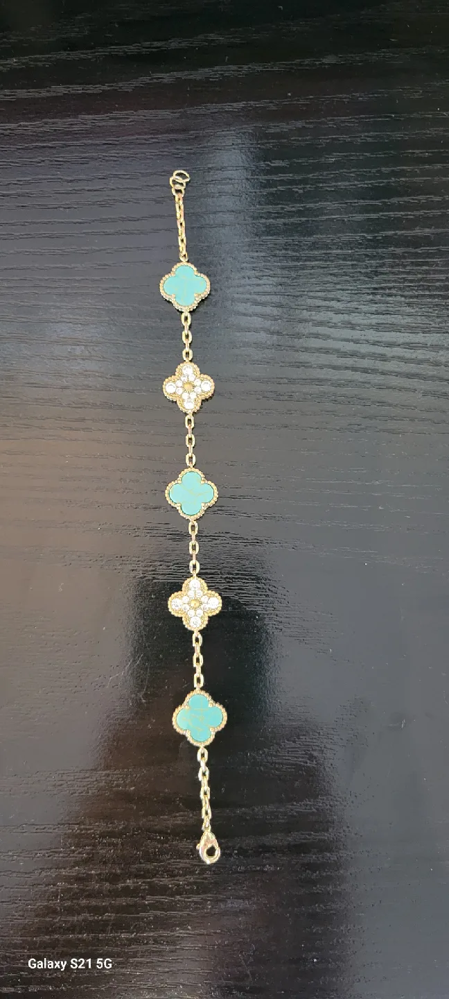 Clover Charm Bracelet - Gold & Turquoise