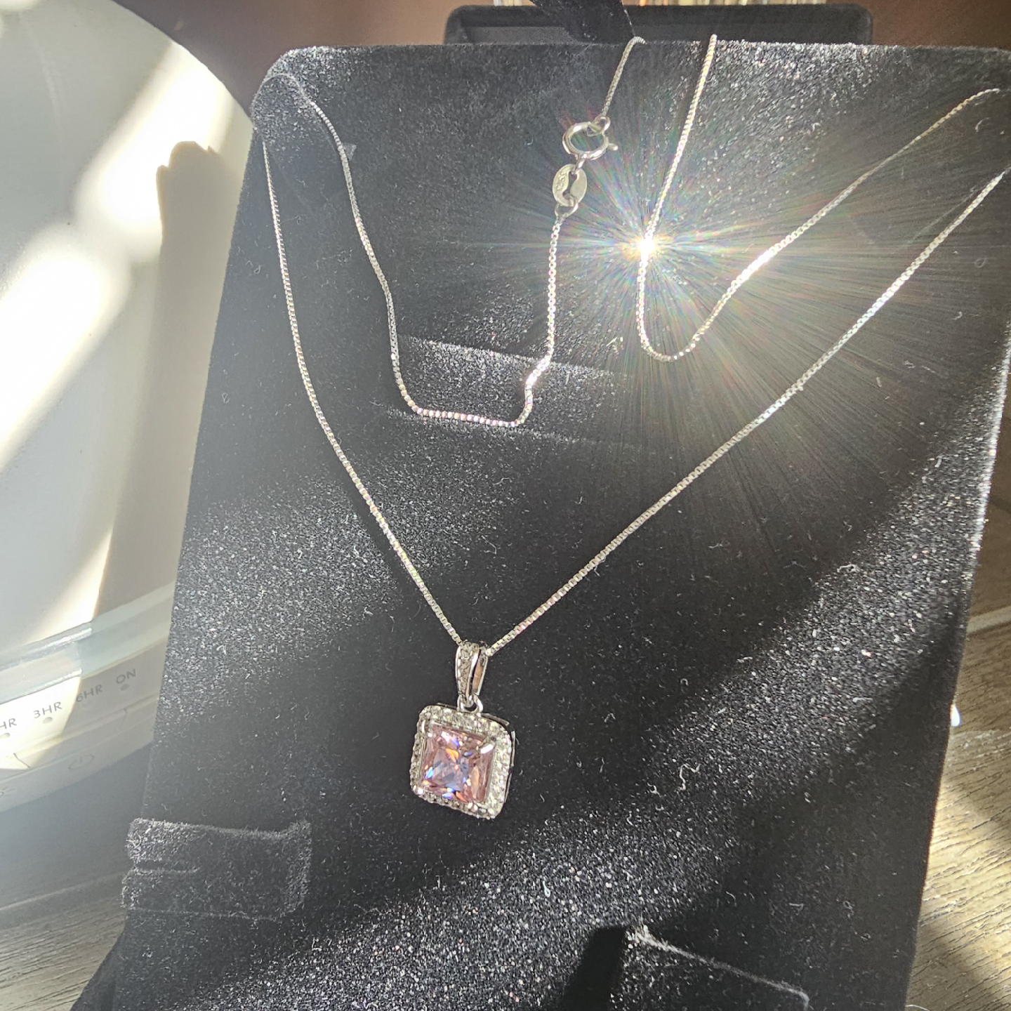 Pink Moissanite Sterling Silver Necklace