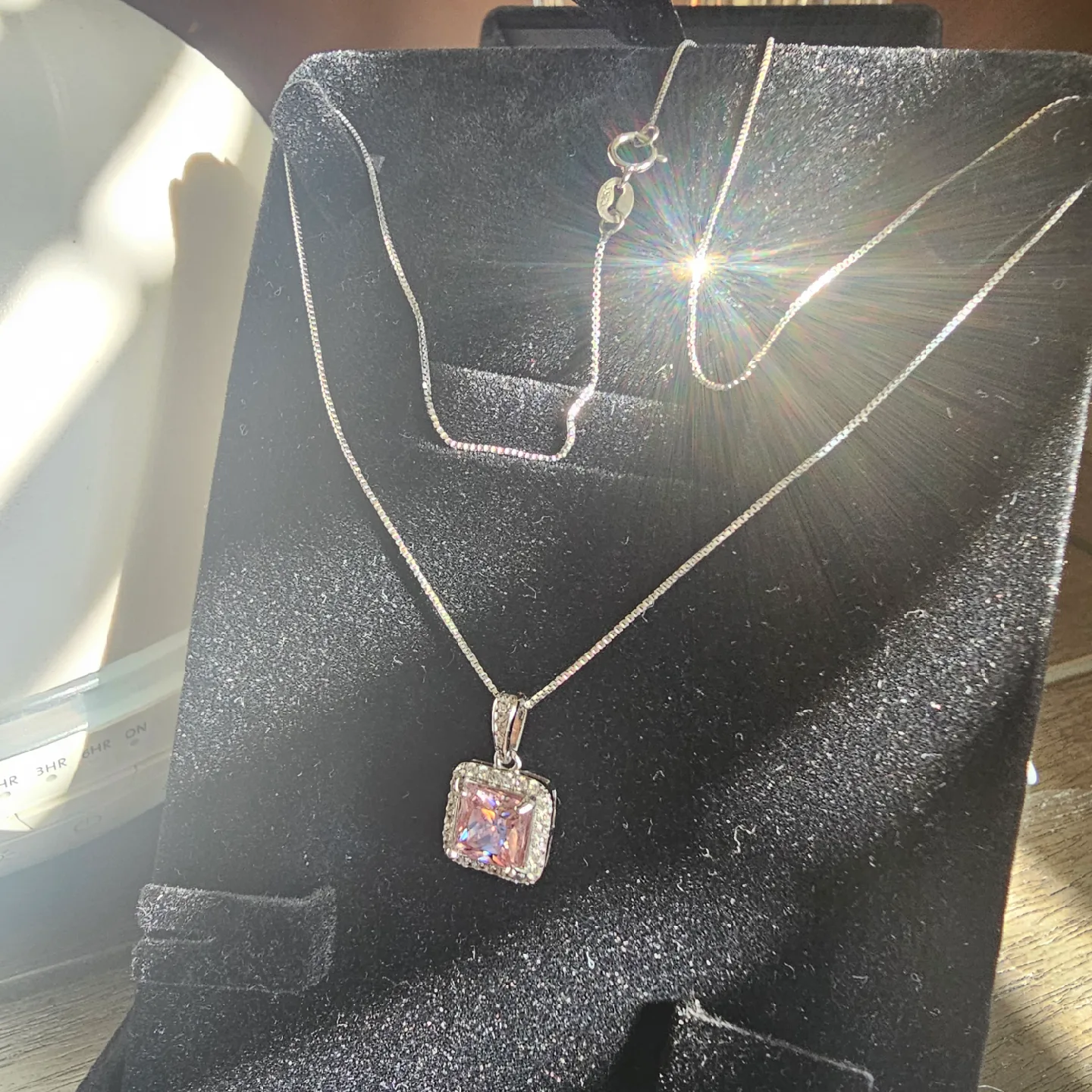 Pink Moissanite Sterling Silver Necklace