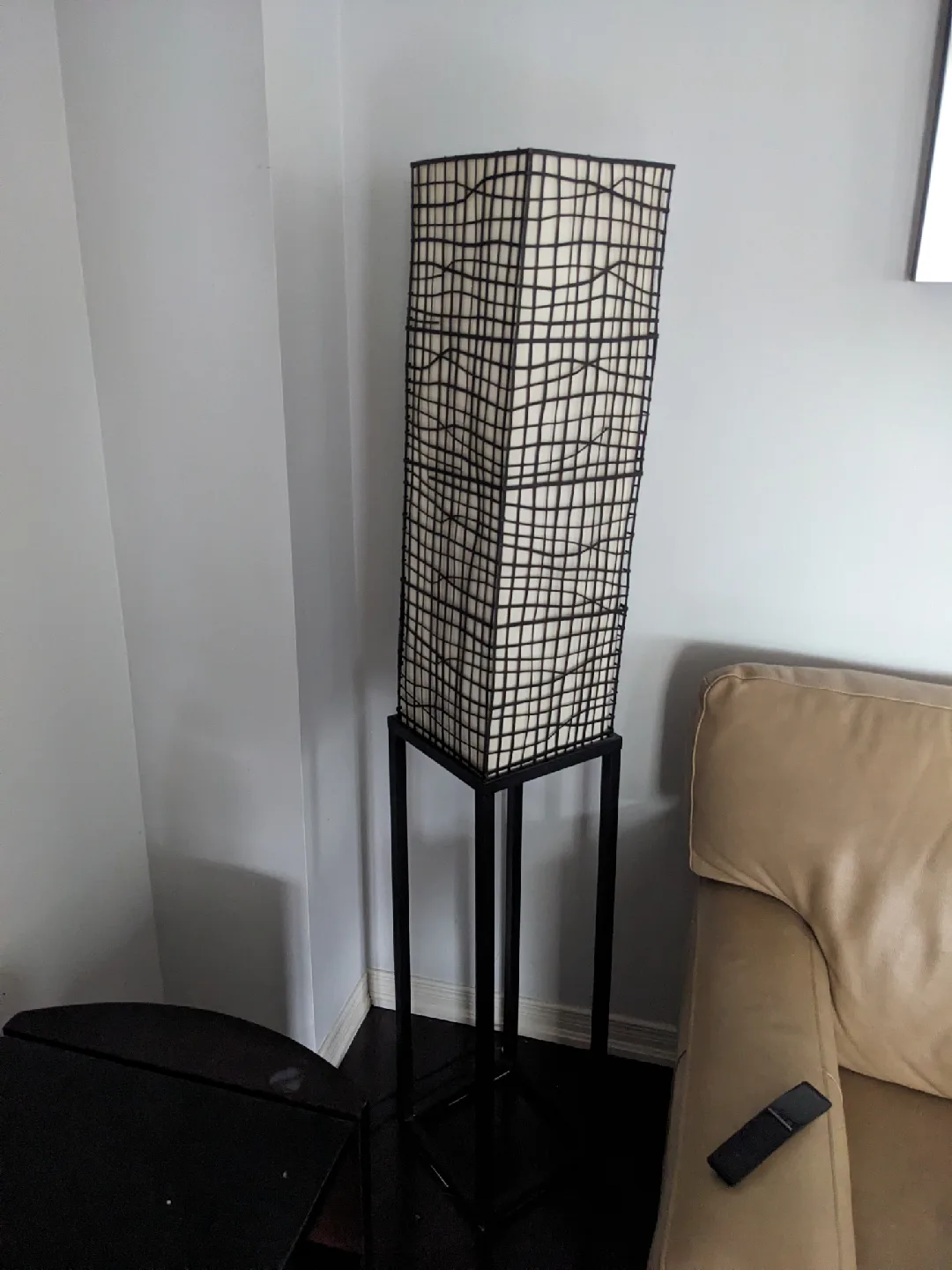 Modern Floor Lamp - Black Frame, Woven metal Shade thumbnail