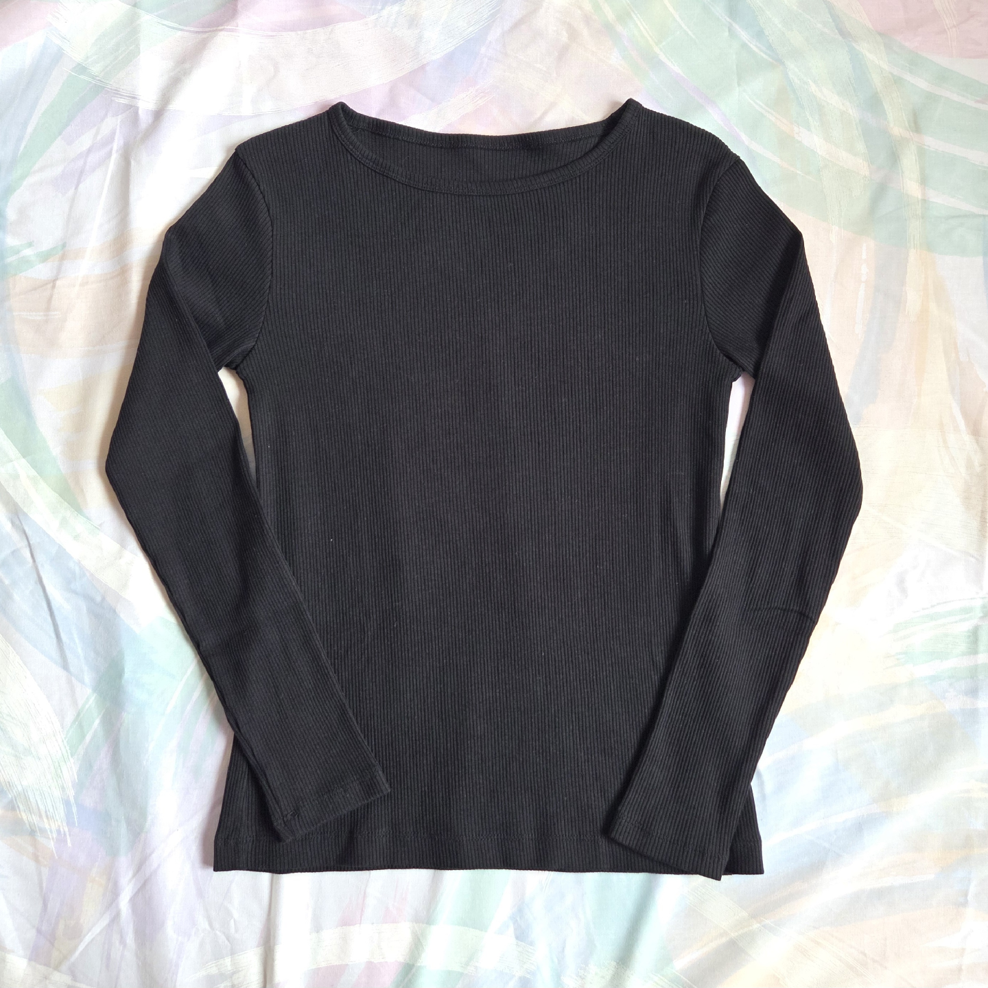 MUJI Black Ribbed Long Sleeve Top