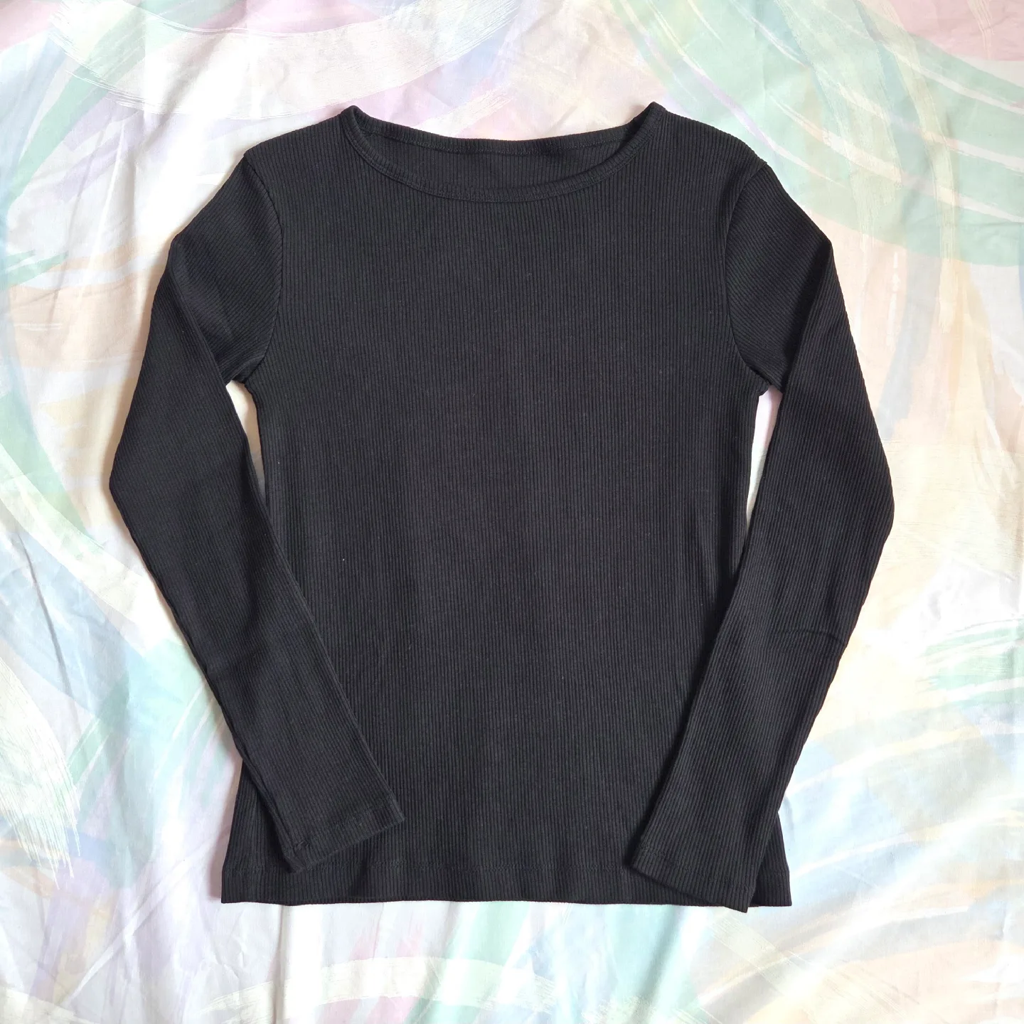 Muji Black Ribbed Long Sleeve Top🧡 thumbnail
