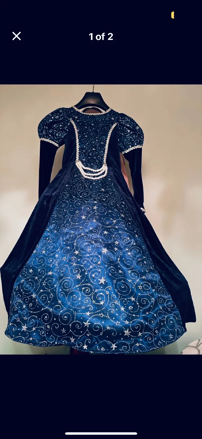 Girls' Blue Velvet Dress - Size M (5-6) image indicator(3)