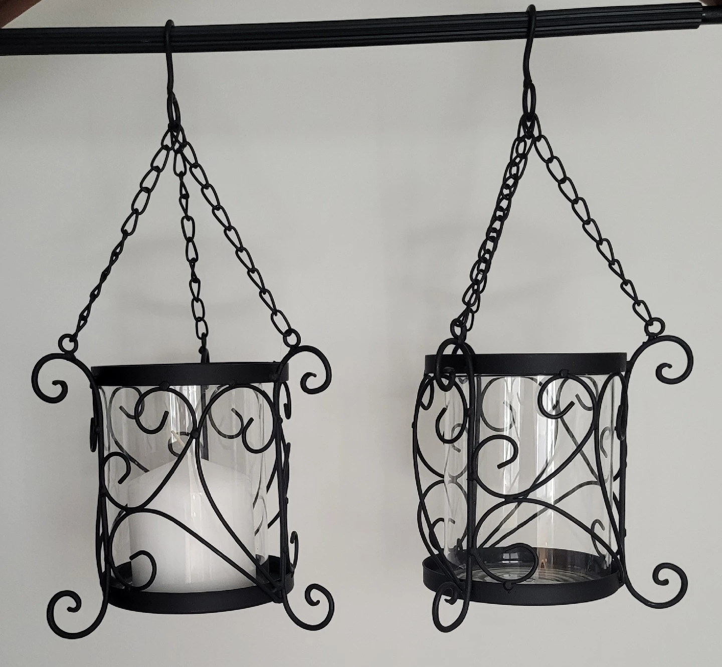 Set of 2 Glass and Decorative Metal Hanging Candle Holders