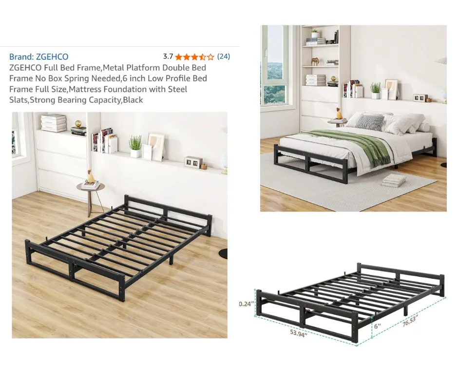 ZGEHCO Full Bed Frame, Black Metal Platform