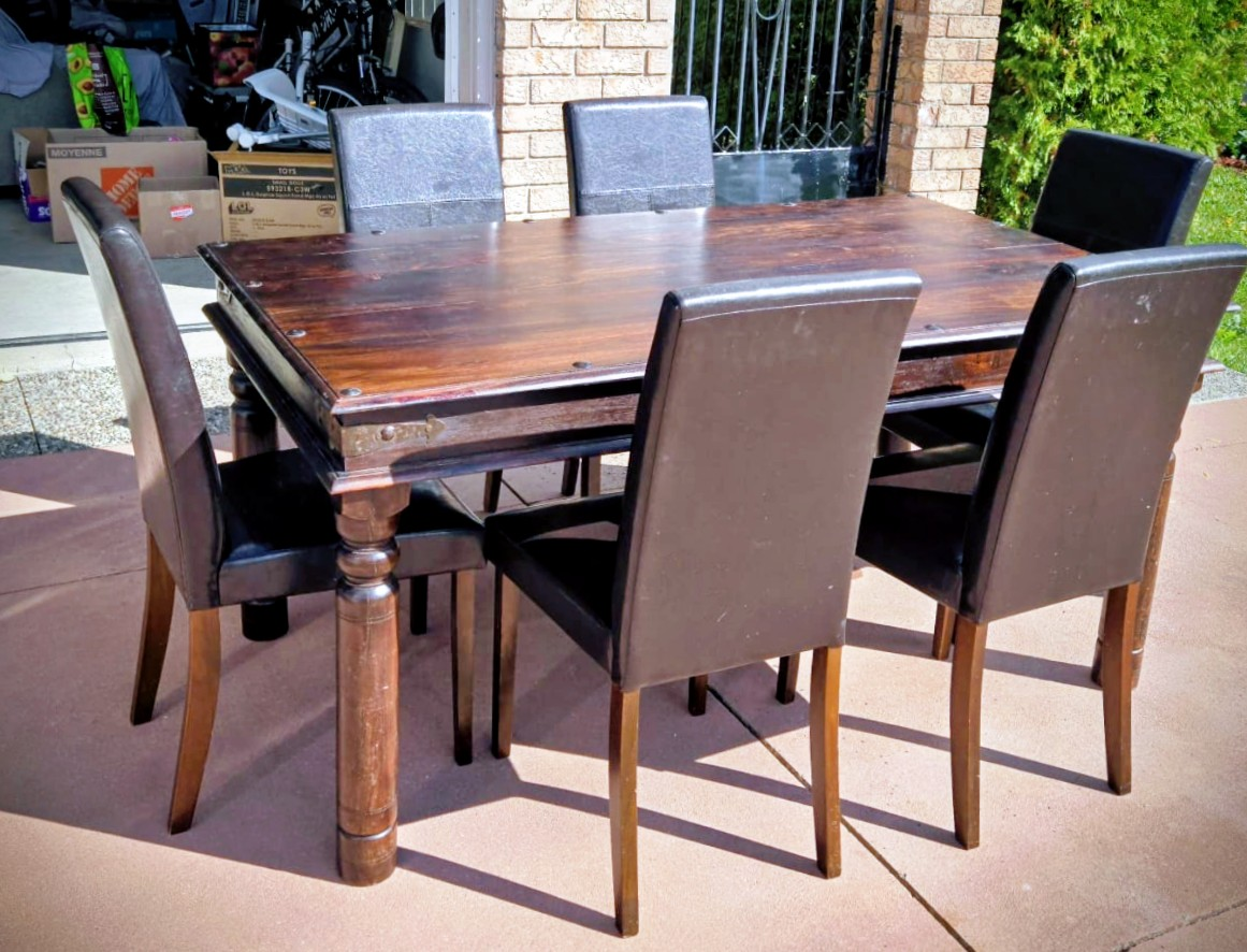 Dining Table with 6 Chairs - Wood & Leather - photo 2