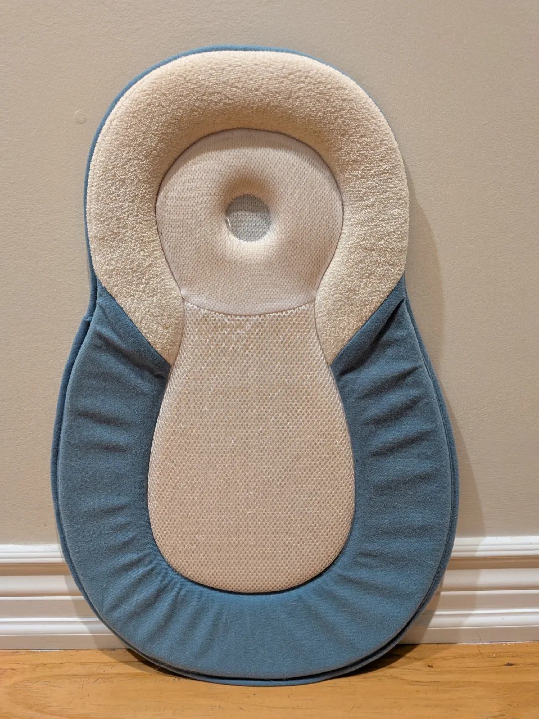 Baby Head Shaping Pillow - Blue & Beige thumbnail