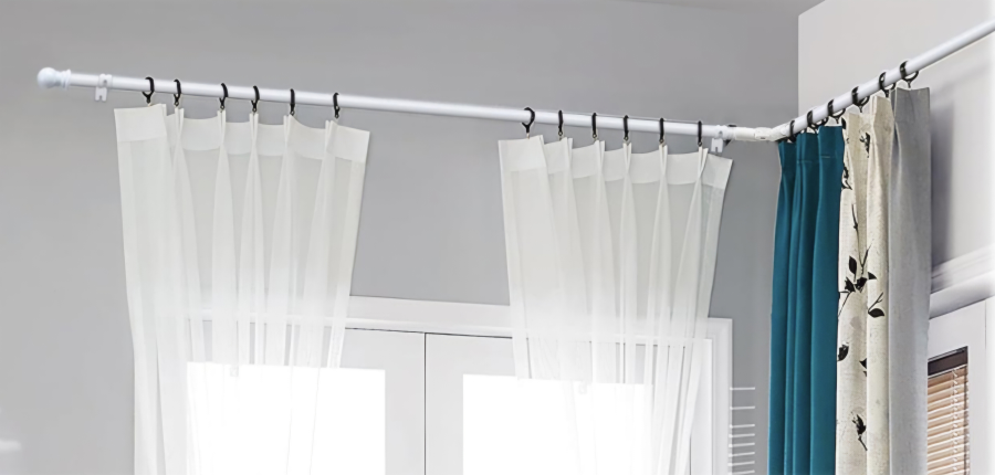 Adjustable Corner L-shaped Curtain Rods 30"-136", 1" Diameter