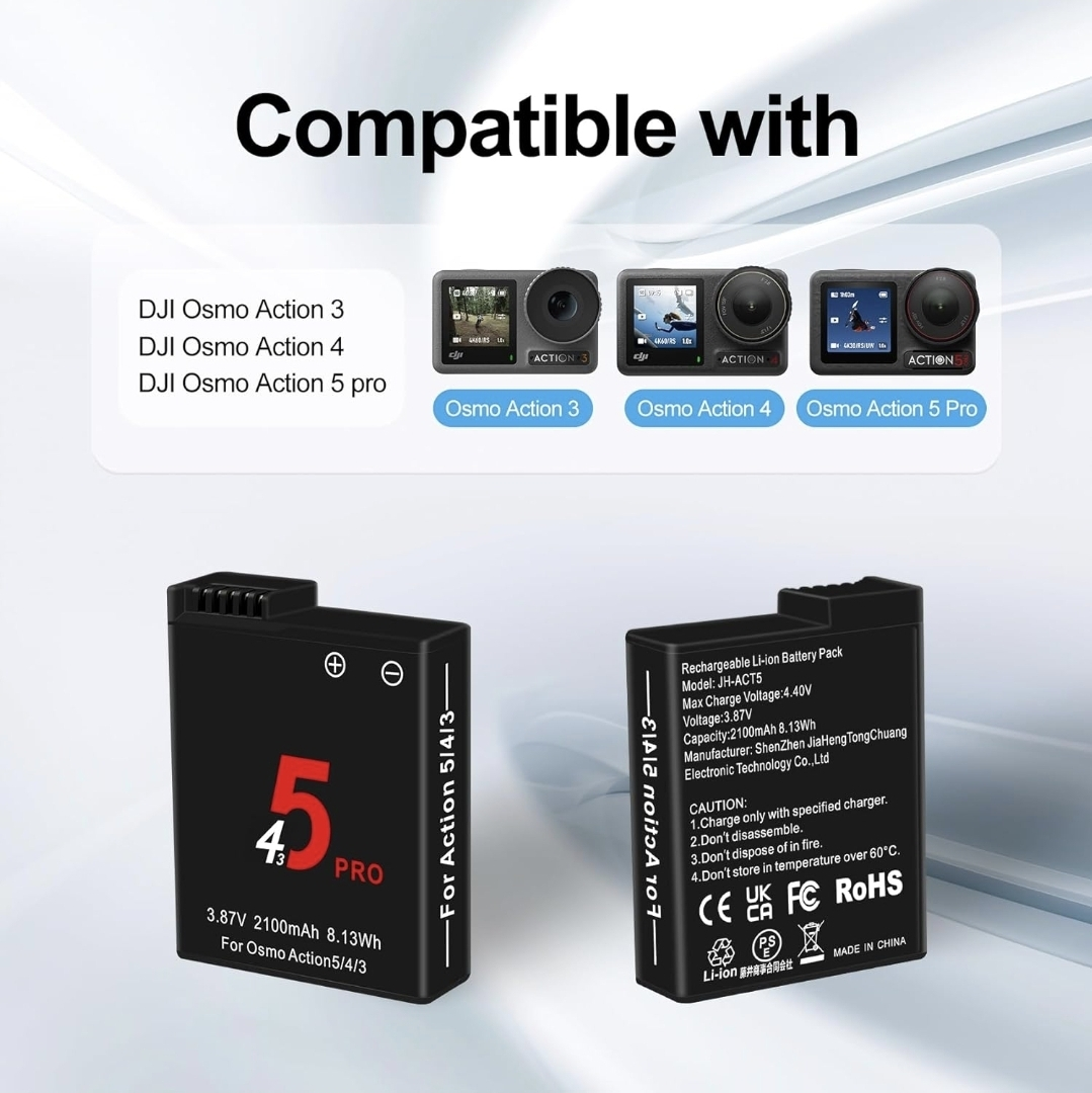 Powelyt Charger + 2 Batteries for DJI Osmo Action 3, 4, 5 pro, 6 - photo 5
