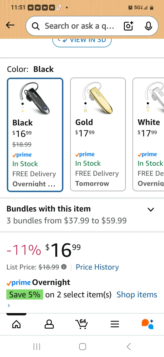 New Bee Bluetooth Earpiece V5.0 - Black image indicator(4)