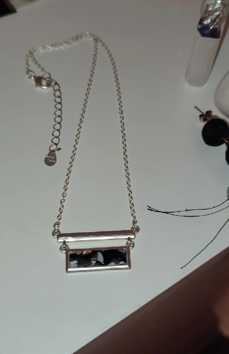 Silver Tone Necklace with Black & White pendant thumbnail