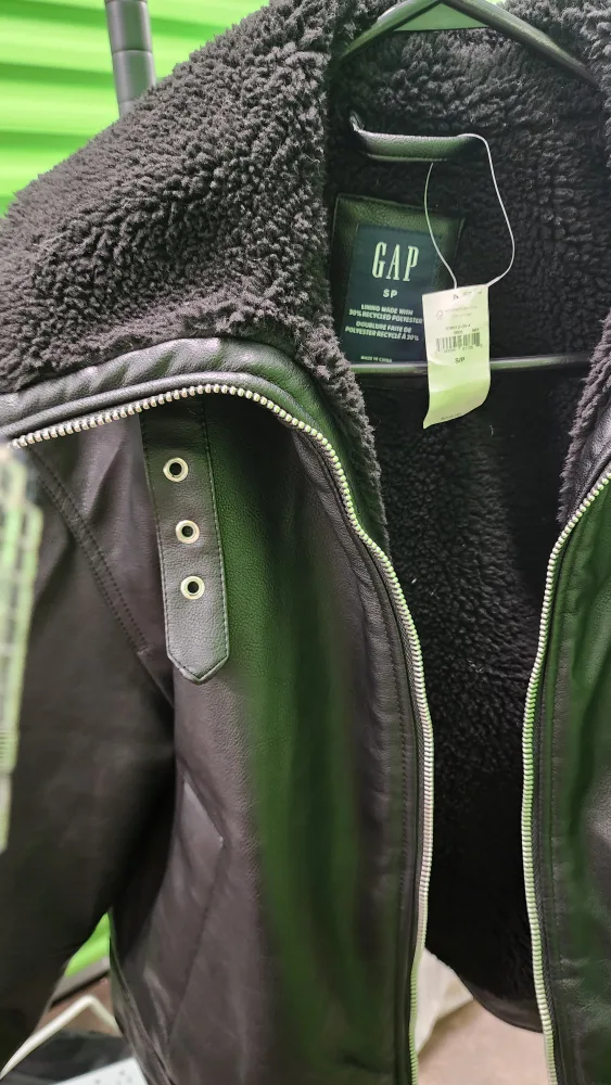 GAP Black Faux Leather Sherpa Jacket - Size SP image indicator(2)