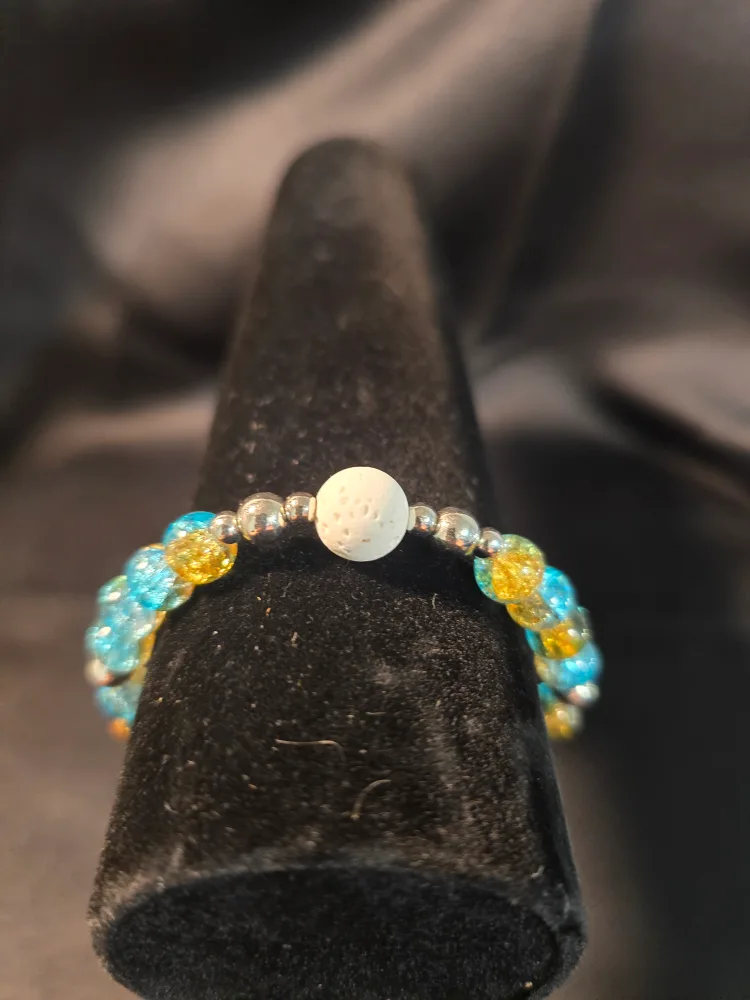 Beaded Bracelet - Blue, Gold, White image indicator(2)