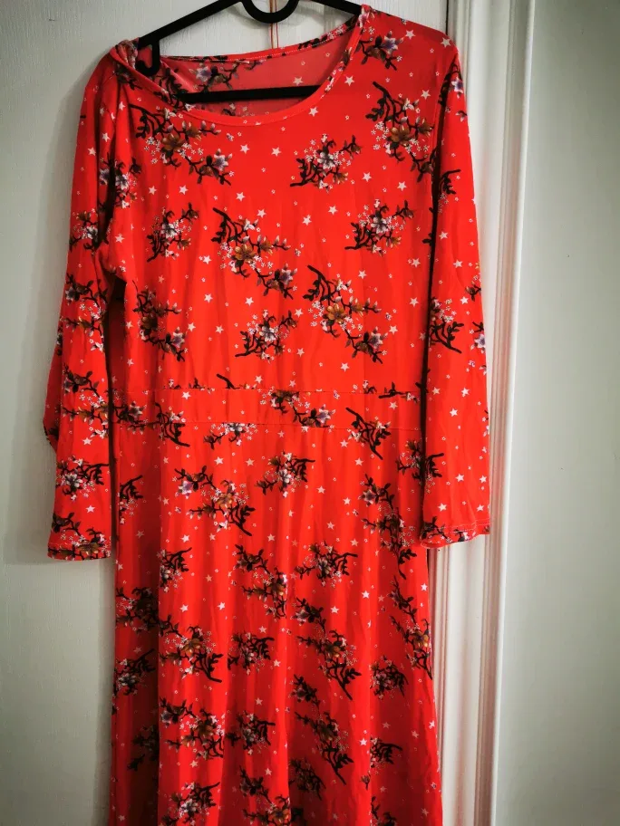 Red Floral Long Sleeve Dress image indicator(3)