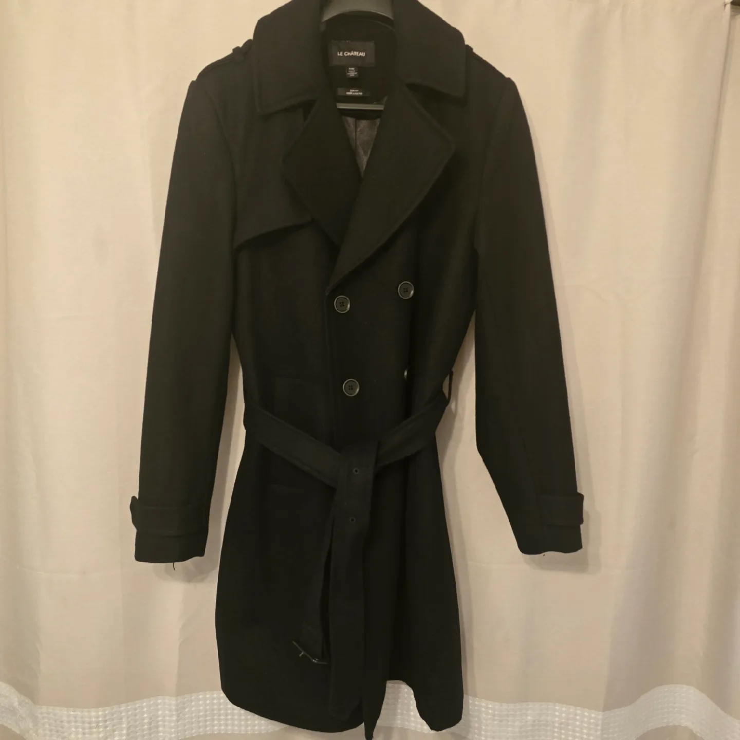 Le Chateau Black Wool Blend Trench Coat image indicator(3)