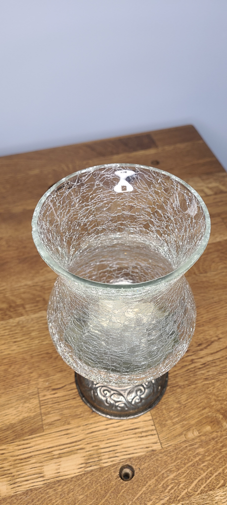 Crackle Glass Candle Holder with Silver Base - photo 4