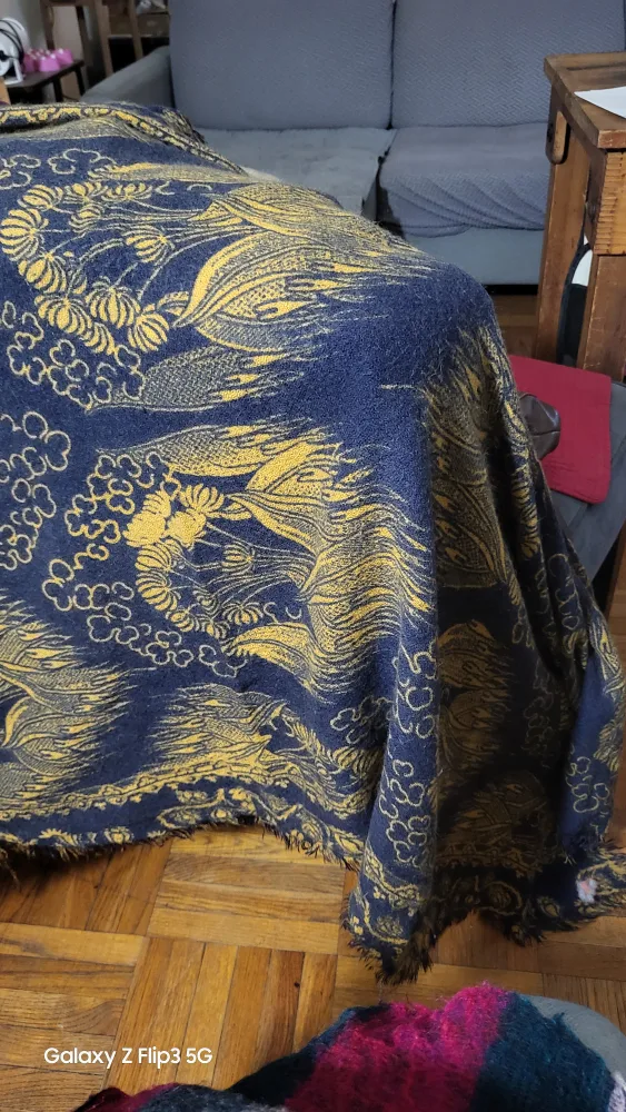 🥕Blue & Gold Patterned Throw/shall image indicator(4)