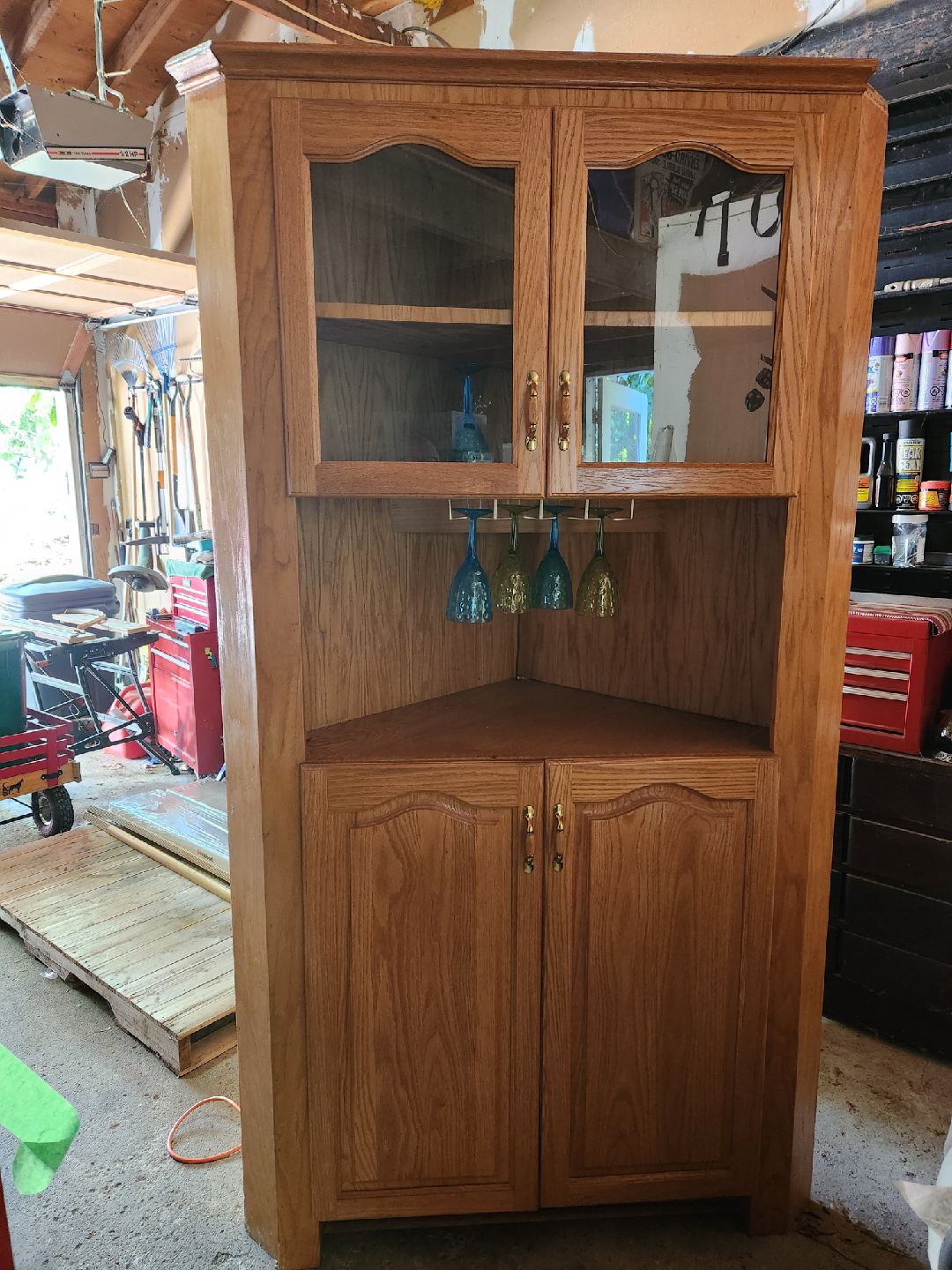 Oak Custom Made Corner Cabinet